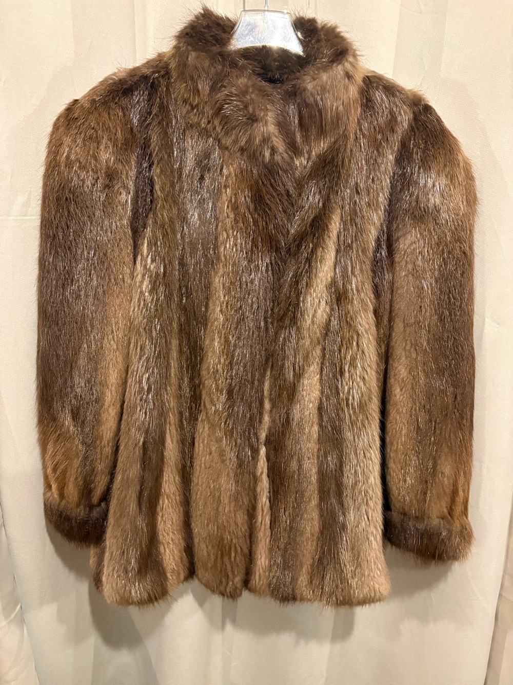 Women's Authentic Long Blonde Brown Beaver Fur Pea Coat